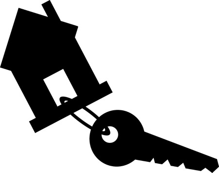 Black keychain house with key. Isolated on white background vector eps 10のイラスト素材