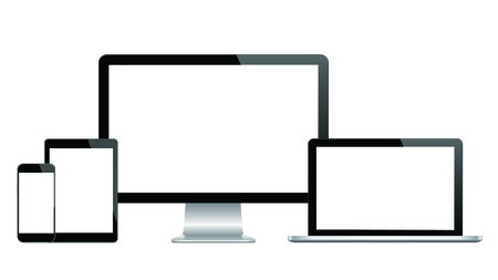 Realistic Computer, Laptop, Tablet and Smart Phone with blank screen. Isolated on white background. Set of Device Mockup. Separate Groups and Layers vector eps 10のイラスト素材