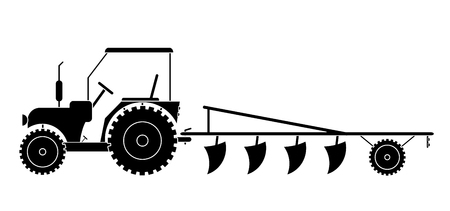 Tractor with agricultural machinery for field work vector eps 10のイラスト素材