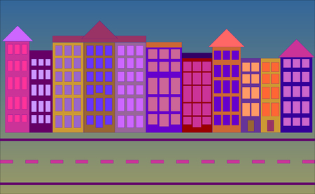 Color small town street sceneのイラスト素材