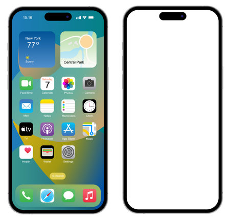 Two Iphone 14 Pro on white background vector eps 10のeditorial素材