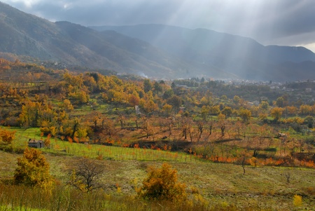 Panorama Autumn in Lacenoの写真素材