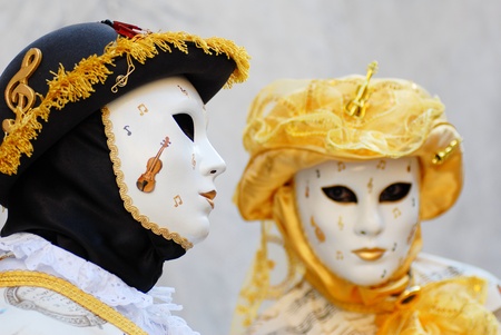 Venetian masks during sensation venetian carnival in Veniceの写真素材