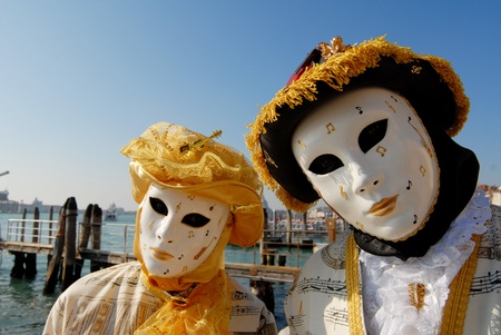 Venetian masks during sensation venetian carnival in Veniceの写真素材