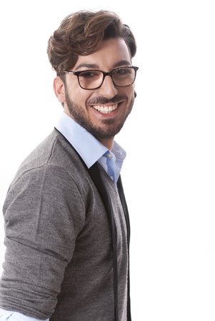 Isolated young business man portrait on white backgroundの写真素材