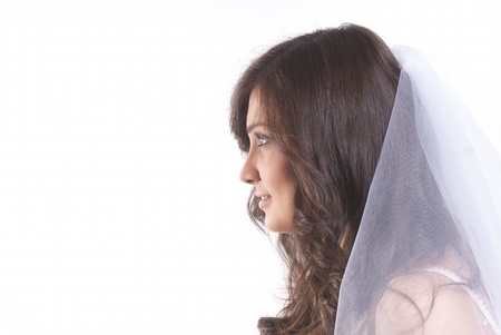 Nice smiling isolated bride on white background with copyspaceの写真素材