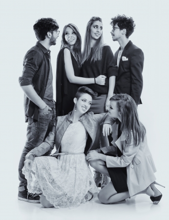 A group of friends isolated in black and whiteの写真素材