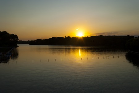 Sunset on the Alimini lake in Otranto, Italy, Pugliaの写真素材