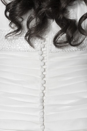close-up of wedding dress detail and bride hairsの写真素材