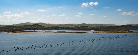 Panorama view of coastline of Old Saline in Olbia Sardinia, Italyの写真素材