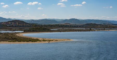 Coastline of Old Saline in Olbia from the sea, Sardinia, Italyの写真素材