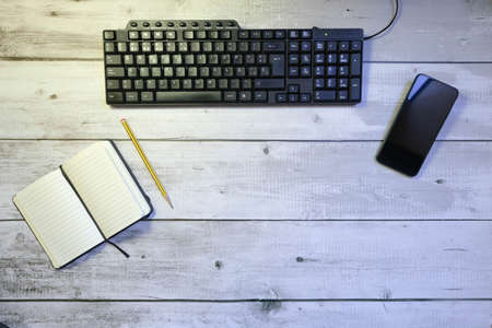 flat desktop office at home. High quality photo