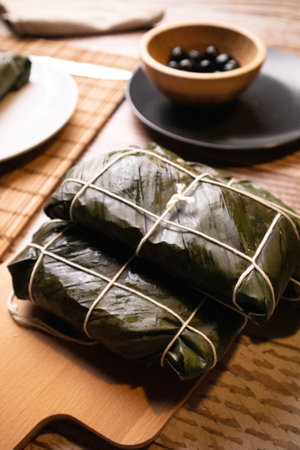 Hallaca on the table, the traditional dish of Venezuelan Christmas. High quality photo