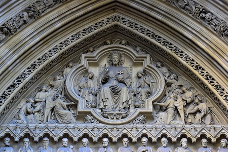 Religious decoration at the entrance of a church in London, United Kingdomのeditorial素材