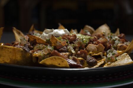 Mexican food nachos with meatの写真素材