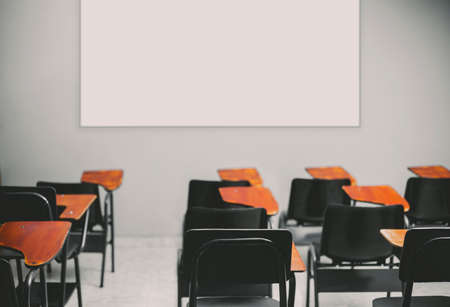 Classroom with empty desks, concept social distancingの写真素材