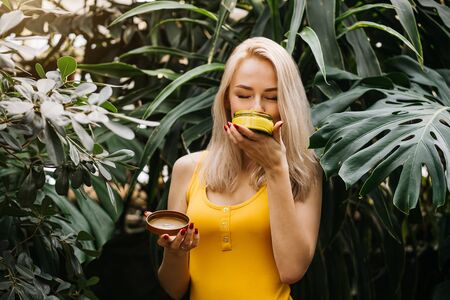 Beautiful woman holding beauty productの写真素材