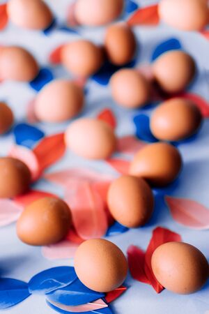 Happy Easter background, chicken eggsの写真素材