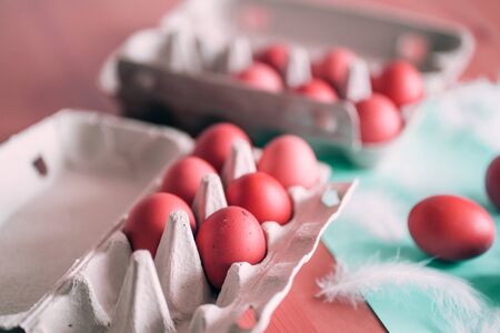 Pastel pink with Easter Eggsの写真素材