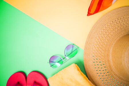 Vacation, summer and travel items, top viewの写真素材