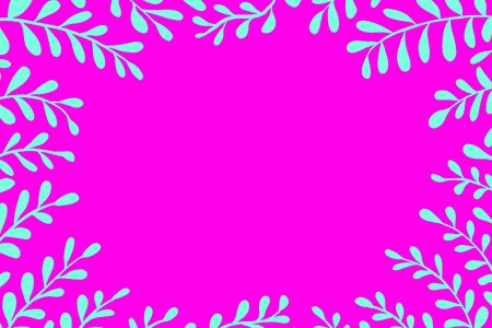 frame with pink branches, leaves on black background, copy space. Illustration drawing, Procreate program.の写真素材