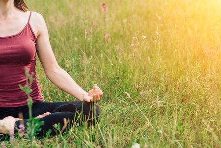 Yoga in the Park, nature. health conceptsの写真素材