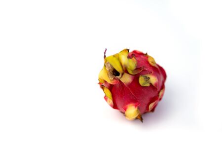 Closeup shot fresh whole dragon fruit isolated on white background. Exotic Thai Fruit. Pitaya. Healthy food.の写真素材