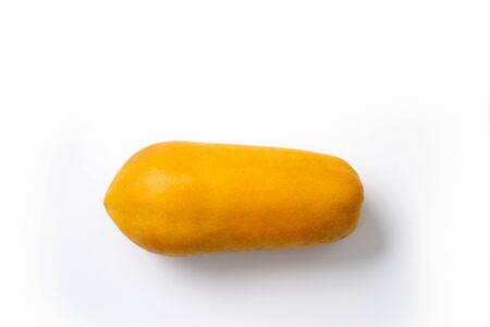 Ripe papaya, fresh yellow papaya in white backgroundの写真素材