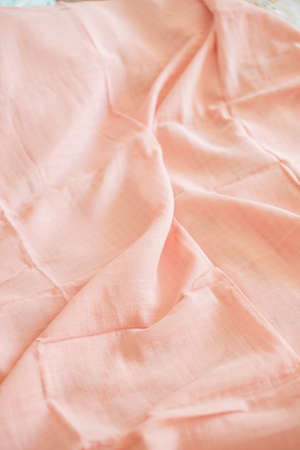 Beautiful pink baby newborn blankets, top viewの写真素材