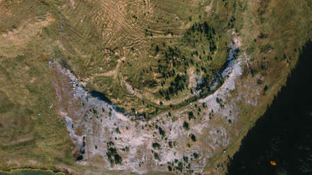 The top of a mountain with a drone. Nature, trees in summerの写真素材