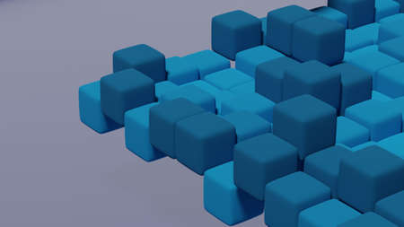 Abstract matte 3d cubes in a dark and light shade of blue on a gray background. Closeupの写真素材