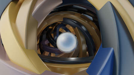 Ball in rotating 3d spiral of lines. Motion. 3D with shiny metallic ball in center of rotating lines. framing ball in centerの写真素材
