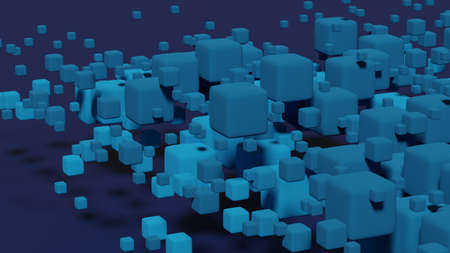 Blue matte cubes small and large on a dark purple background, abstract 3d renderの写真素材