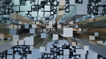 3 d render top view of the city of the future. Golden and silver metallic high and low figuresの写真素材
