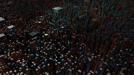 Abstract background 3d city of the future of tall buildings, skyscrapers golden, black, grayの写真素材