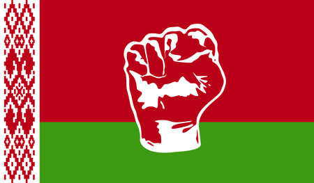 Illustration - The symbolic image of the fist and the official flag of Belarus. Protest sign for justice and human rightsのイラスト素材