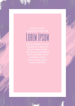 Abstract cover template in matte pastel colors with a frame and plenty of copy-space. Design in bright trendy colors with hand drawn textures. Package design with brush strokes in gentle pastel colorsの写真素材