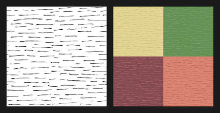 Seamless Vector Pattern - Pencil black and white horizontal dashed lines. Seamless texture - hand drawn horizontal stripes for prints and backgrounds. The pattern is shown in several color variations.のイラスト素材