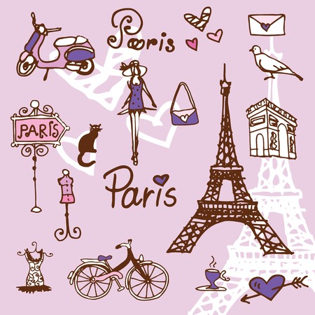 Paris symbols doodle - backgroundのイラスト素材