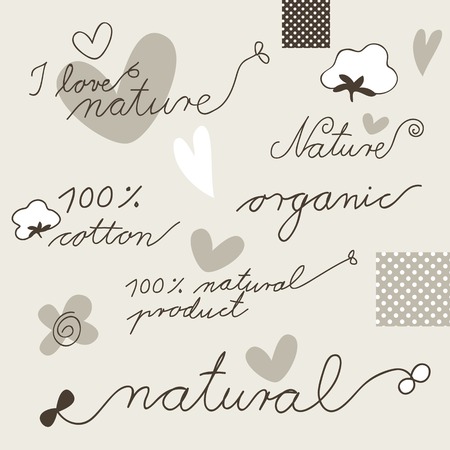 Cotton - set of hand drawn design elementsのイラスト素材