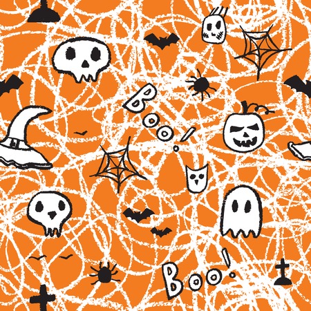 Halloween seamless pattern, Hand drawn decorative template. Doodle design element.のイラスト素材