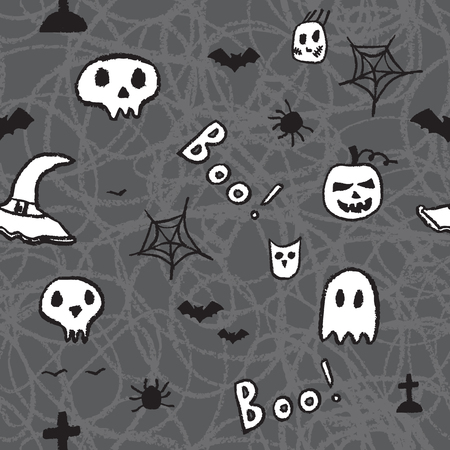Halloween seamless pattern, Hand drawn decorative template. Doodle design element.のイラスト素材