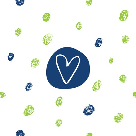 Heart on dot background vector. Hand drawn hearts and lines. Marine style.のイラスト素材