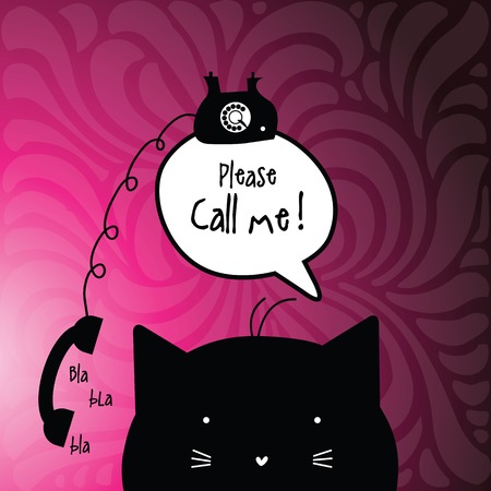 Call me card with copy space. Cat character with speech bubble.のイラスト素材