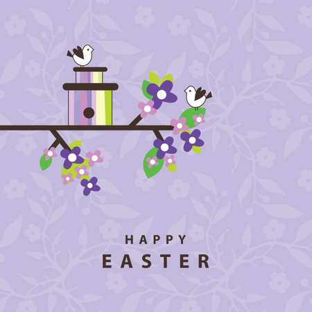 Easter card, birds,  background floral design, decorative templateのイラスト素材