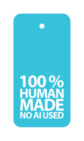 Human made 100% label, No AI used , Idea icon, sticker, sign, symbol, logo, badge design element. Blue label.のイラスト素材