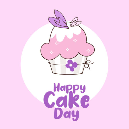 Happy cake day template, design element. Celebration event. Sweet cupcake, pink background.