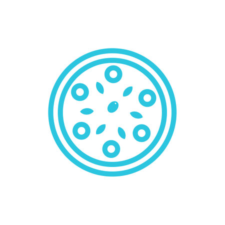 Margherita. Pizza, olive, tomato, mozarella, oregano, basil. Brom blue icon set.のイラスト素材