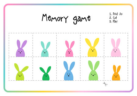 Play memory game. Easter bunny family. Printable. Print, cut, playのイラスト素材