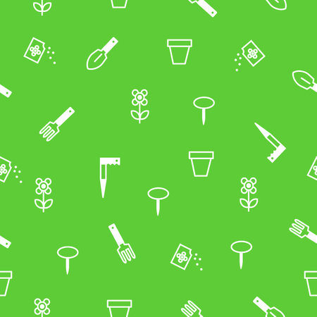 Seamless pattern. Spring gardening tools for planting.のイラスト素材